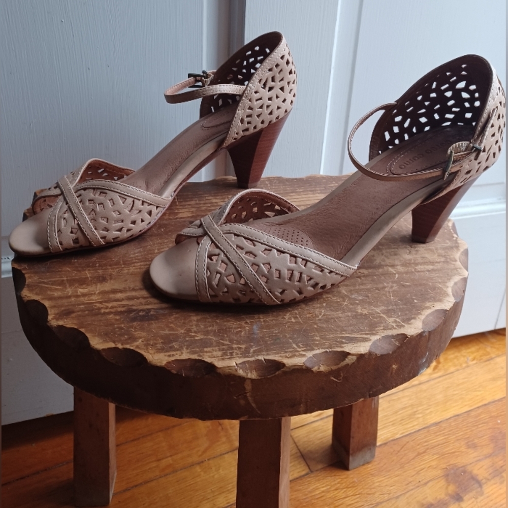 Corso Como Nude Perforated Leather Ankle Strap Sandals